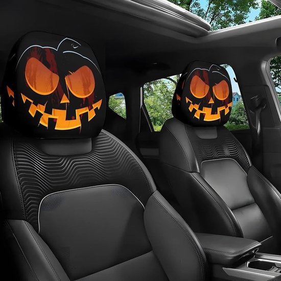Daity Grappige cartoon auto hoofdsteunhoezen - 2-delige universele, schattige hoofdsteunbeschermers met grote ogen, auto-interieuraccessoires, dubbelzijdige decoratie voor auto's, vrachtwagens en bestelwagens, geschikt voor Halloween en Kerstmis（D） van Merkloos — afbeelding 2