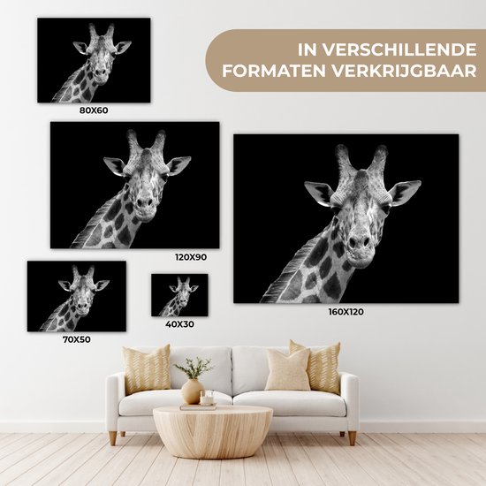 Toile - Animaux sauvages - Girafe - Zwart - Wit - Peintures sur toile - Toile canvas - 40x30 cm - Décoration murale - Salon