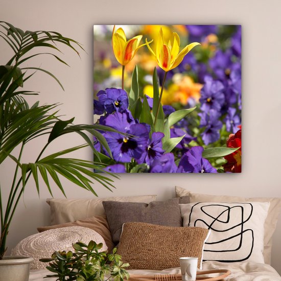 Toile Peinture Printemps - Fleurs - Couleurs - 90x90 cm - Décoration murale