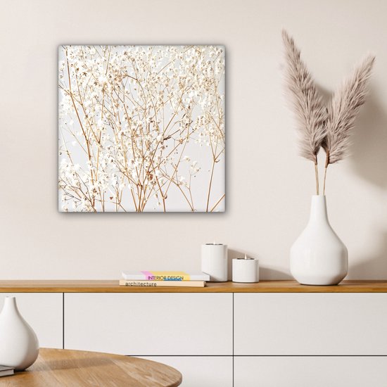 Toile Peinture Nature - Branches - Fleurs - 50x50 cm - Décoration murale