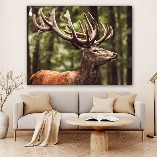 Tableau sur toile 160x120 cm - Décoration murale Cerf - Nature - Bois - Forêt - Animaux - Décoration murale murale salon - Décoration chambre - Accessoires chambre - Peintures