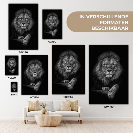 Tableau sur toile - Animaux sauvages - Lion - Zwart - Wit - Toile sur toile - Tableau sur toile - 80x120 cm - Salon - Décoration murale
