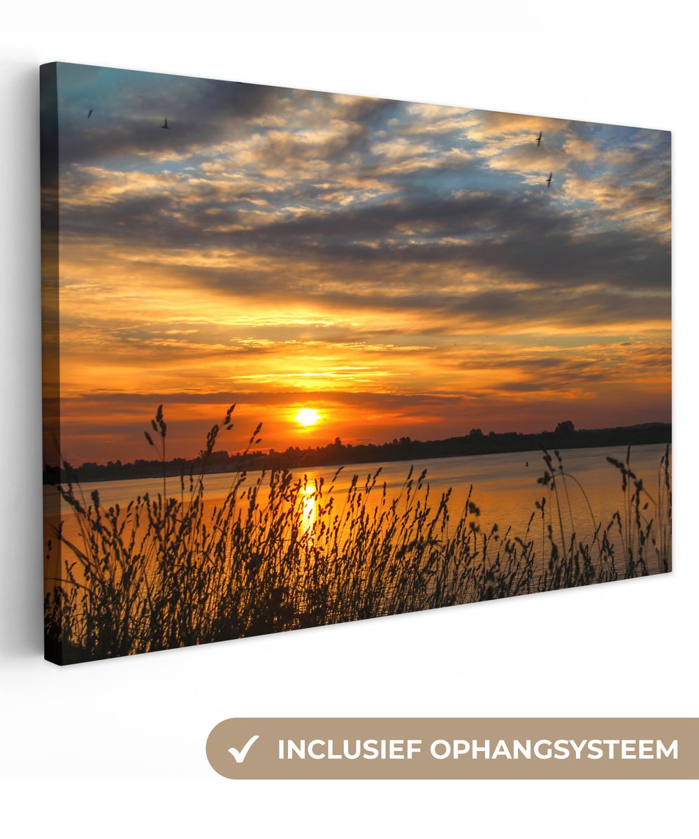 Canvas schilderij zonsondergang 60x40 - Kamer decoratie accessoires - Schilderijen woonkamer natuur horizon - Wanddecoratie slaapkamer - Muurdecoratie keuken - Wanddoek interieur binnen - Woondecoratie huis - Woonaccessoires