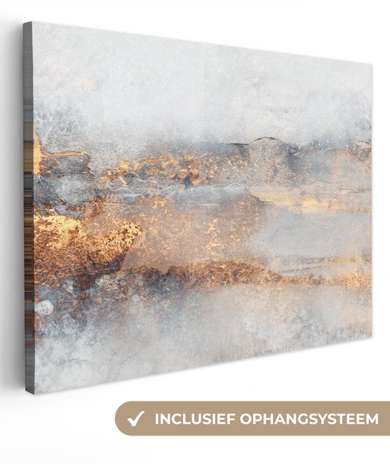 Toile Peinture Brume - Or - Abstrait - 120x90 cm - Décoration murale