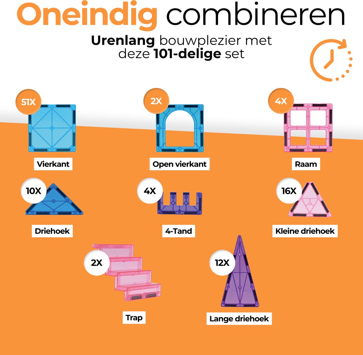 Magna Minds - Magnetic Tiles - Ice prince/princess - Magnetisch Speelgoed - 101 stuks - Constructie speelgoed - Magnetische tegels - Montessori speelgoed - Magnetic toys - Magnetische bouwstenen - Speelgoed Kinderen — afbeelding 2