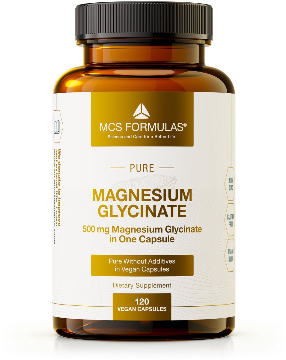Magnesium Bisglycinaat (Glycinaat) - 500 mg - 120 VEGAN CAPSULES - NO ADDITIVES - Magnesium Bisglycinate (Glycinate)