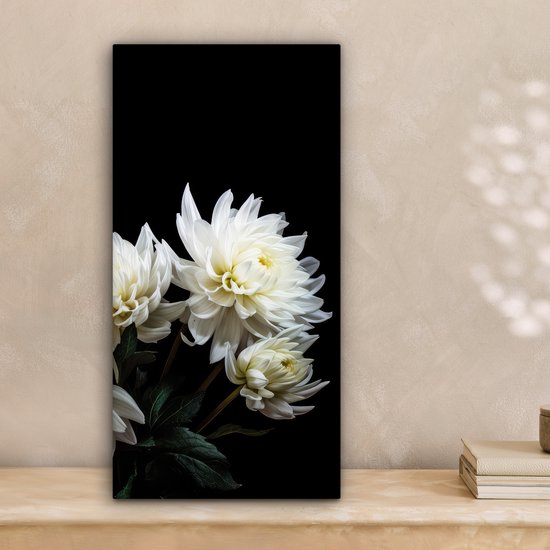 Peinture sur toile Fleurs - Chrysanthème - Wit - Nature - Botanique - 20x40 cm - Décoration murale