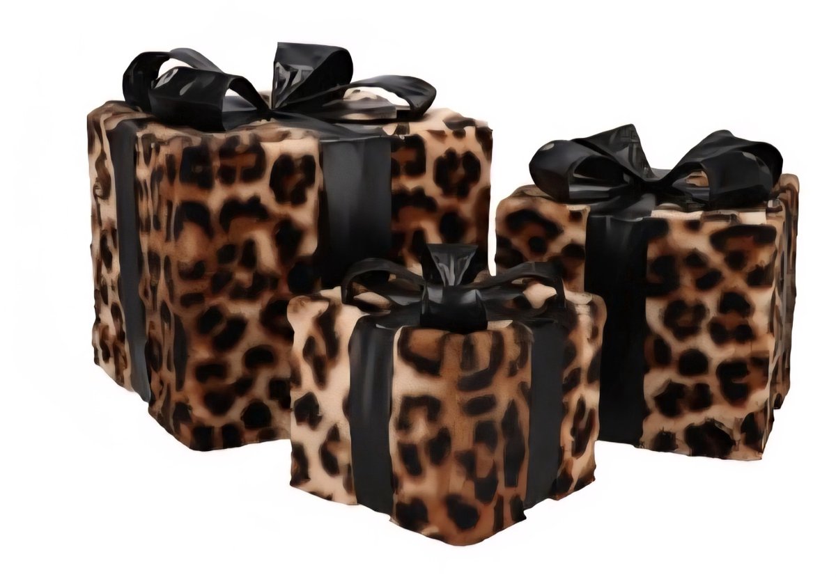 Sparkle giftbox leopard led s/3 15x18/20x23/25x28cm- set van 3 met led lampjes