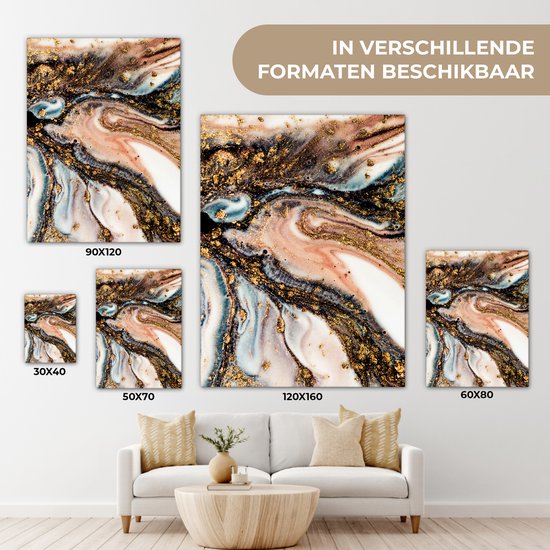 Tableau Toile Aspect Marbre - Goud - Zwart - Glitter - Chic - 90x120 cm - Décoration murale