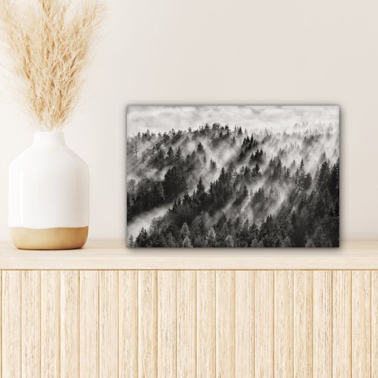 Peinture sur toile - Arbres - Brouillard - Forêt - Paysage - Peintures sur toile - 30x20 cm - Photo sur toile - Canvasdoek
