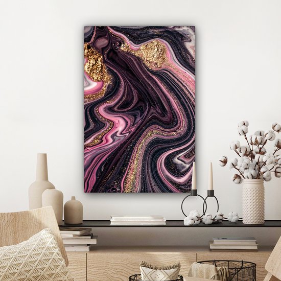 Tableau sur toile aspect marbre - Rose - Goud - Or - Luxe - Marbre - 60x90 cm - Décoration murale