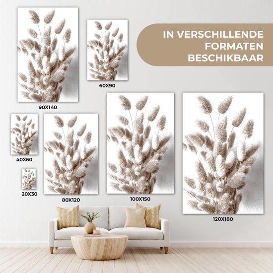 Tableau sur toile Plantes - Plumes - Wit - 80x120 cm - Décoration murale