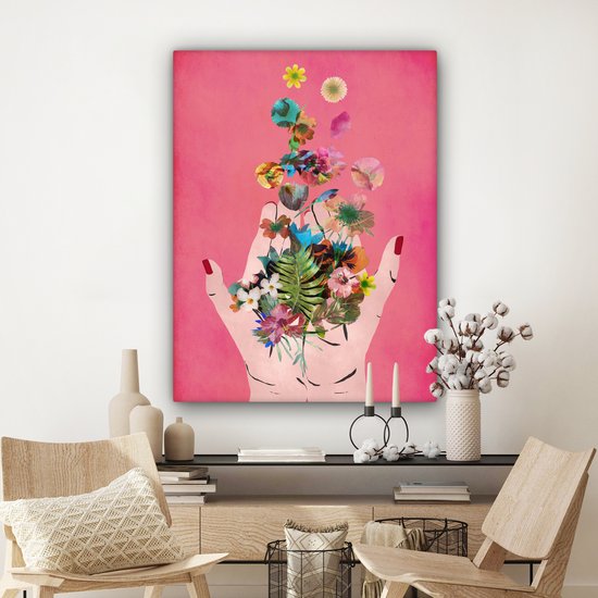 Peinture sur toile Fleurs - Abstrait - Rose - Art - 90x120 cm - Décoration murale