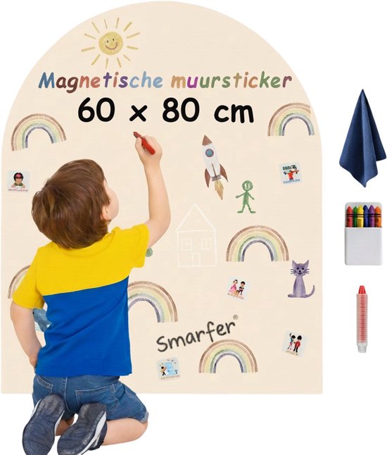 Smarfer - Magnetische muursticker - Magnetisch krijtbord - 60 x 80 cm - muurboog - magneet sticker - magneetbord - Amandel wit - behang - magnetische muurstickers kinderkamer