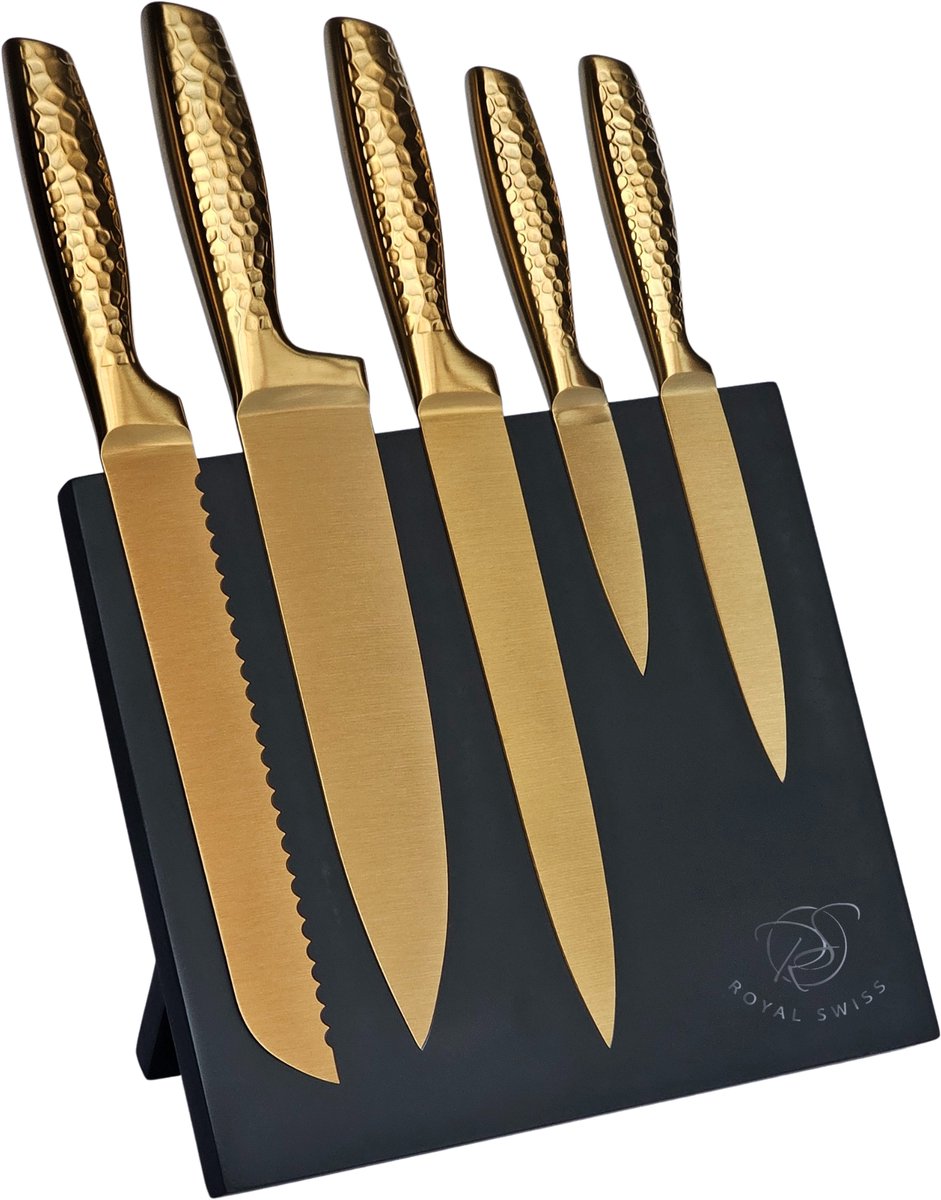 Royal Swiss® Messenset – 6-delige RVS Messenblokken met messen – Chefmes & Schilmesjes, Broodmes, Universeel Mes – Ergonomische Handgrepen
