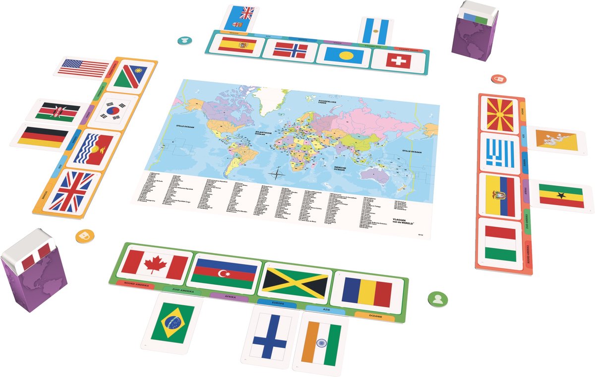Tactic Vlaggen van de Wereld – Educatief spel – Leer de verschillende wereldvlaggen – 200 Kaarten – Inclusief wereldkaart — afbeelding 3