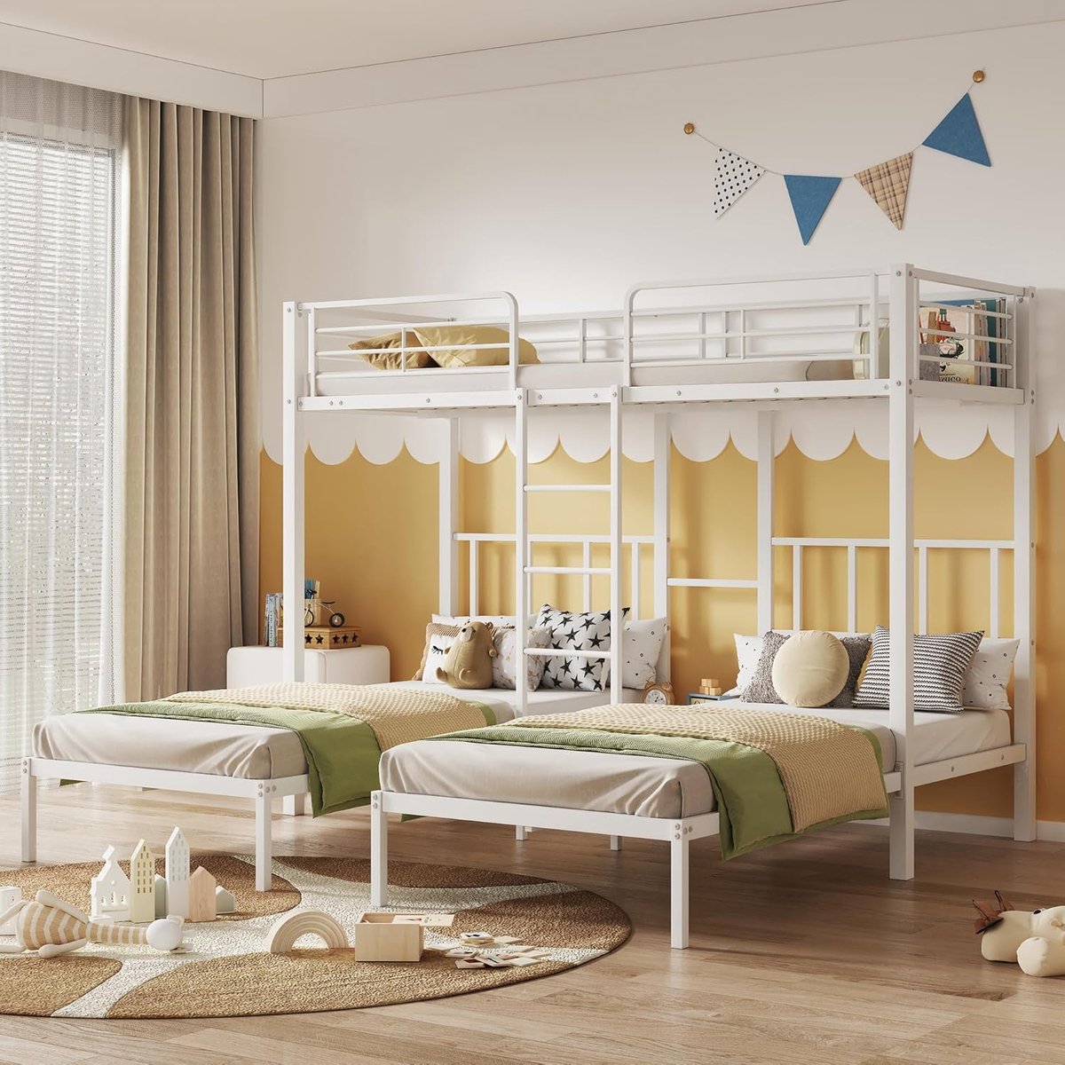 Stapelbed Kinderen - Driepersoonsbed Stapelbed - Ruimte Besparen - EN 747 Gecertificeerd - 90 x 200 cm - Wit