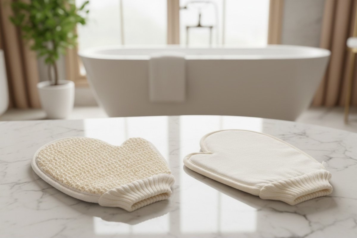Scrubhandschoen – Natuurlijke Linnen & Katoen Body Exfoliator – Diepe Reiniging & Huidverjonging – 2-in-1 Douche- & Spahandschoen – Geschikt voor Gevoelige Huid