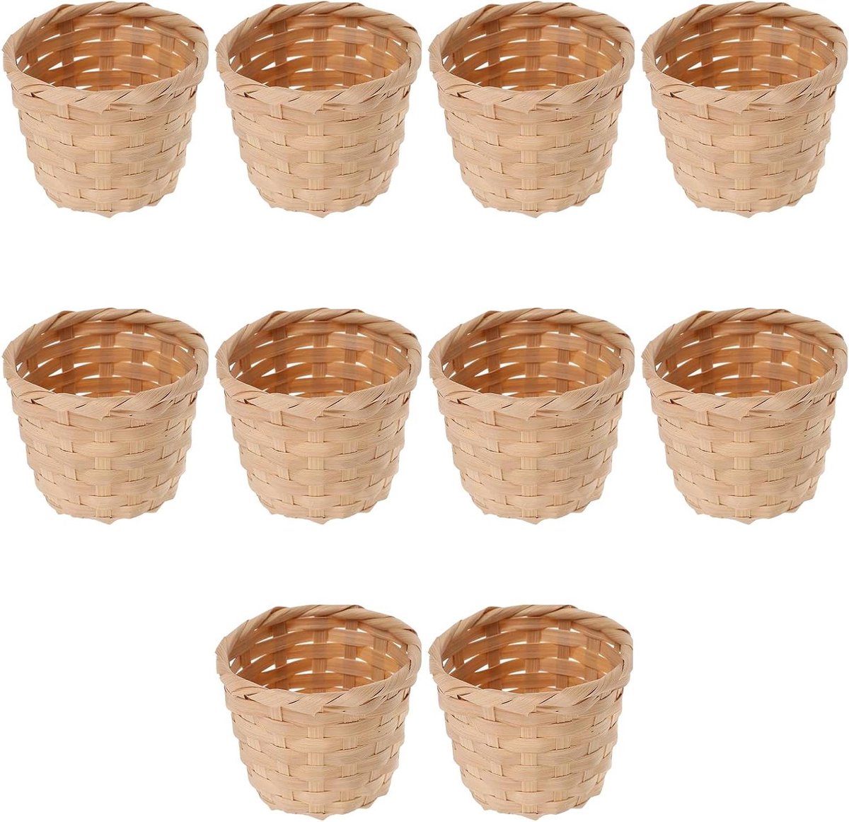 JHubers Goods - Set van 10 kleine gevlochten manden voor snoep en decoraties - Mini-manden zonder handgrepen voor gastgeschenken - Handgemaakte decoraties - Afmetingen 7,5 x 7,5 x 6 cm