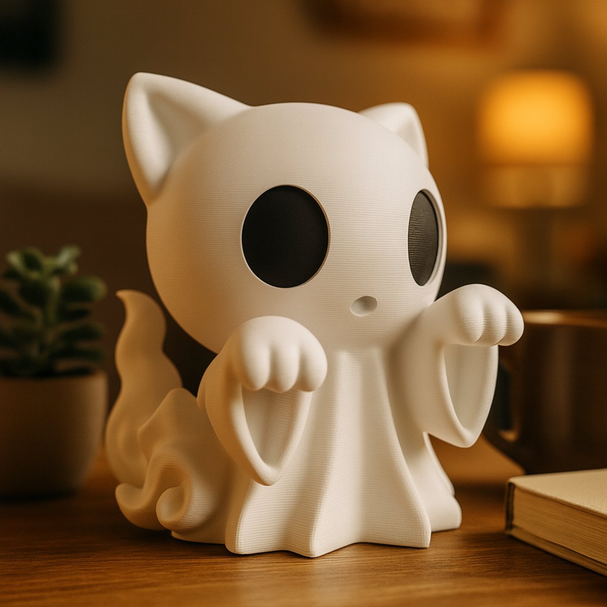 AnimalsAttitude – Kleine Ghostcat Geest Figurine – 3D-geprint PLA Beeldje – Cute & Collectible Figurine