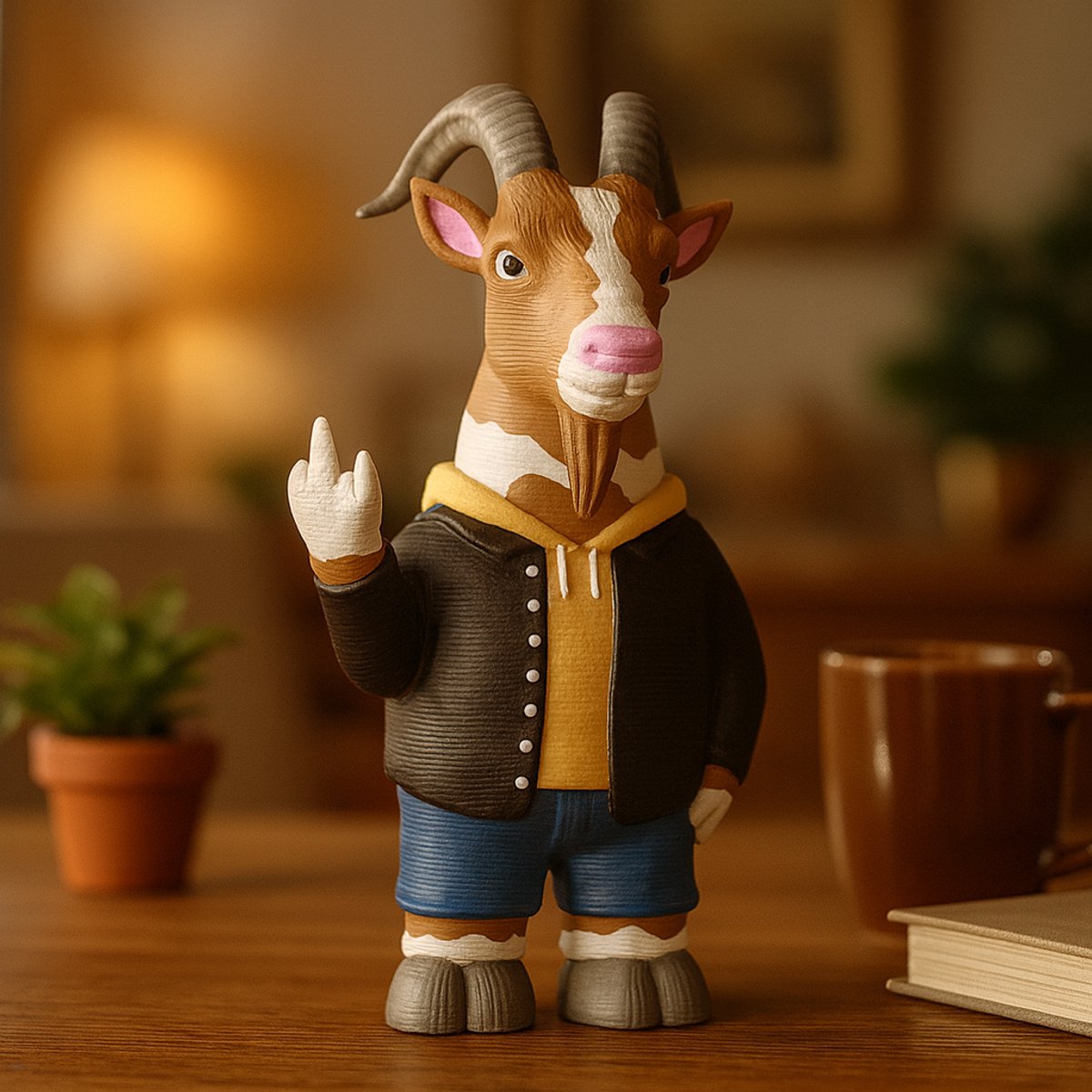 AnimalsAttitude – Grote Geit Figurine met Middelvinger – 3D-geprint PLA Beeldje – Striking Display Decor