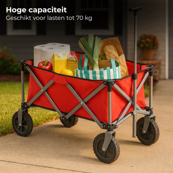 Lomera Opvouwbare Bolderkar - Bolderwagen - Staal Frame - 70 Kg Draagkracht - Rood - Compacte Bolderkar - Inklapbare Bolderkar - Uitstapjes - Transportkar - Stevige Bolderkar - Draagbaar Ontwerp - Strandkar van Lomera — afbeelding 4