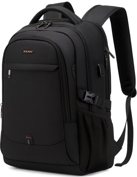 Sounix Laptop Rugzak - met USB Oplaadstation - Laptoptas t/m 17 inch - voor dames en heren - schooltas - Hoge kwaliteit - Zwart