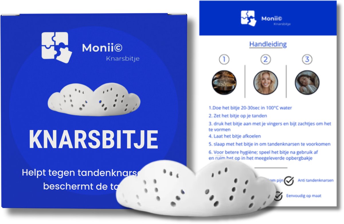 Monii Anti Knarsbitje - Geschikt Voor Elk Gebit - Geurloos & Smaakloos - Voorkom Gebitschade – Nachtbeugel – Gebitsbeschermer – Knarsbeugel – Bruxisme – Bitje - Tandenbeschermer – Dental Guard – Geschikt Als Sova Nightguard