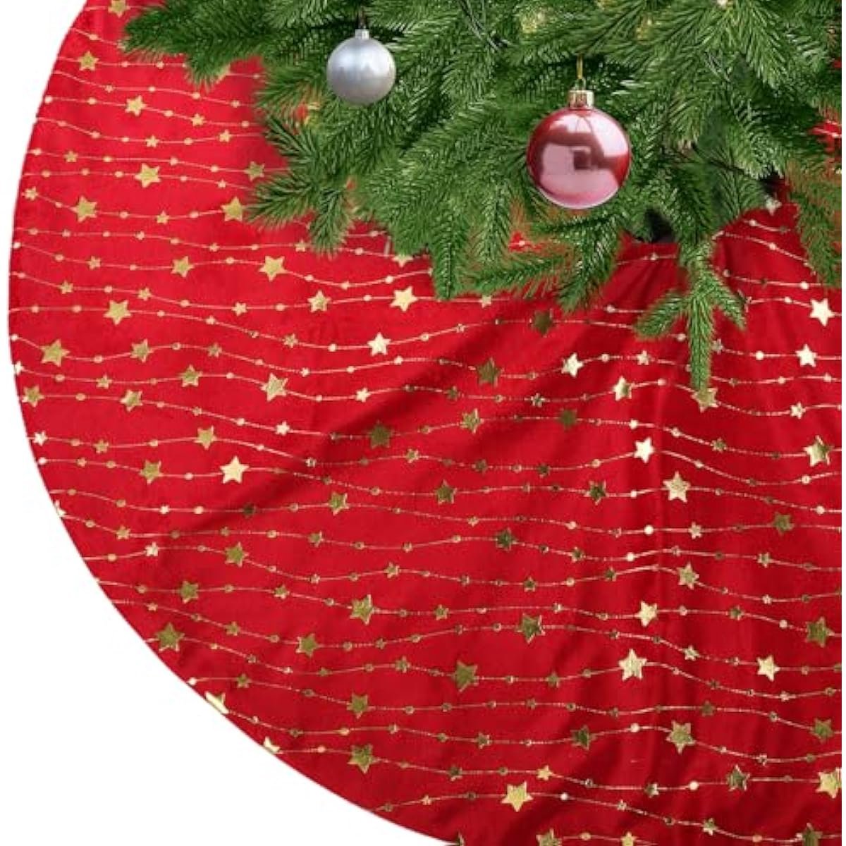 Rode pluche kerstboomrok met sterrenpatroon, 78 cm diameter, voor kerstboomstandaard.