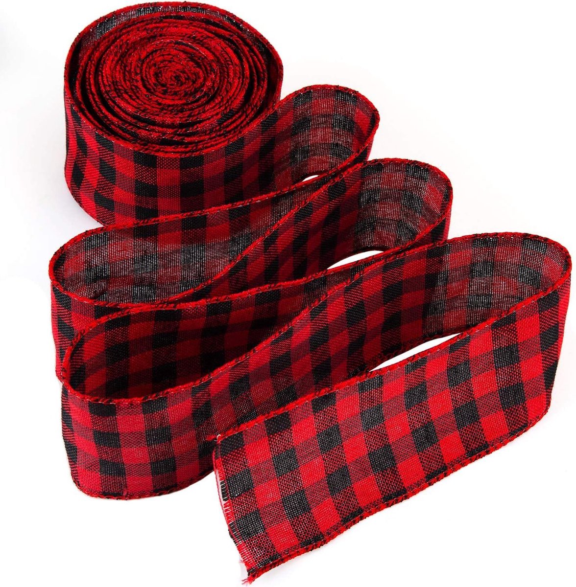 JHubers Goods - Geruit jute lint in Rood en Zwart voor Kerstdecoratie en Cadeauverpakking, 6 x 6,5 cm