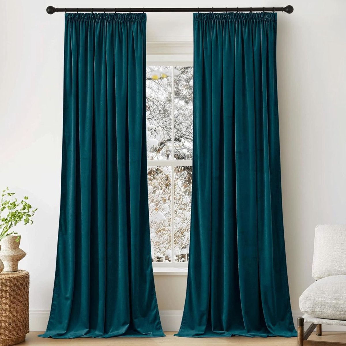 Gordijnen Kant en Klaar met Haakjes - Gordijn voor Gordijnroede - Gordijnen Verduisterend - Blauwgroen