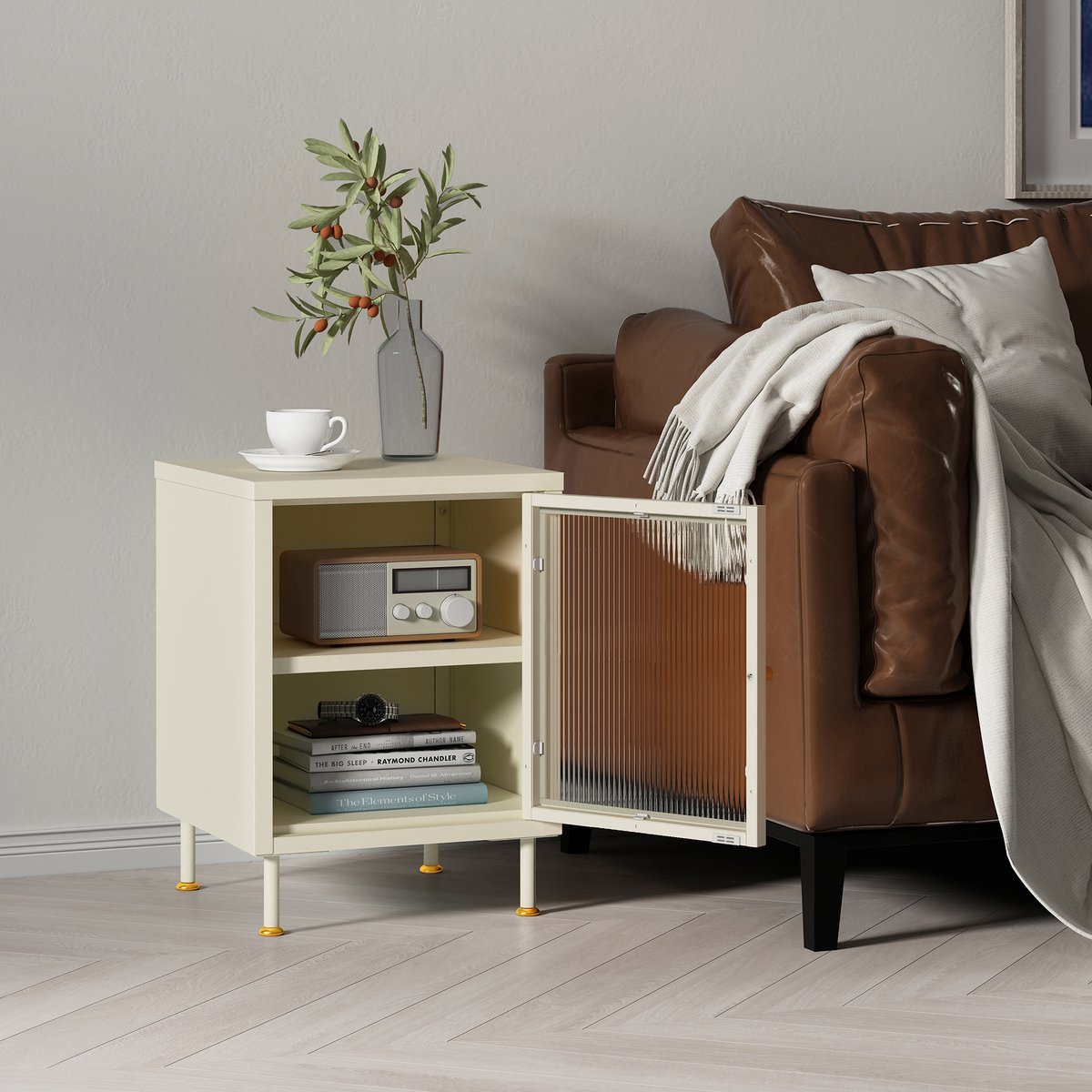 en.casa Nachtkast Lindau 56x40x40 cm cremewit [en.casa]