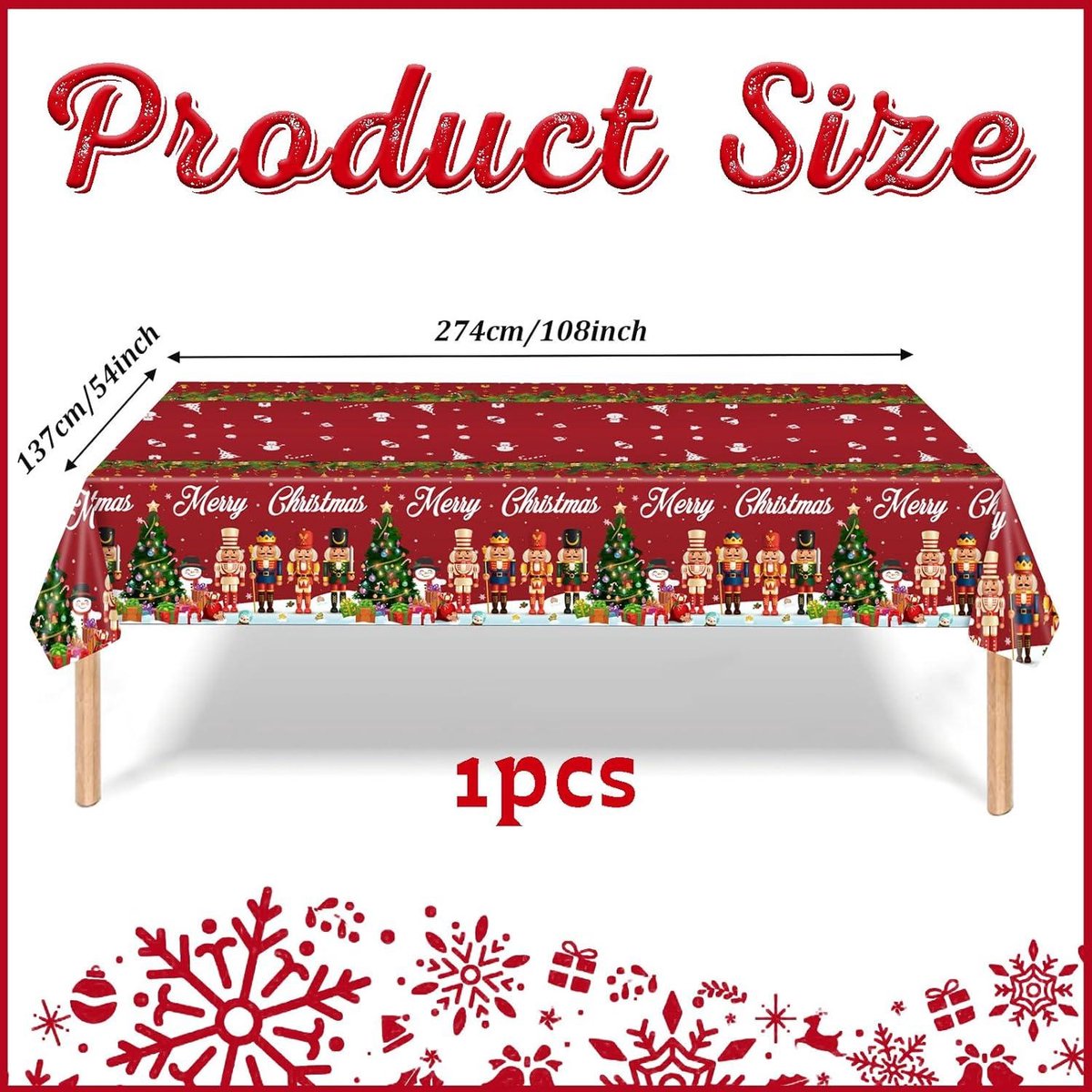 JHubers Goods - Decoratief Kerst Tafelkleed met Patroon - Wit en Rood - Feestelijke Tafeldecoratie