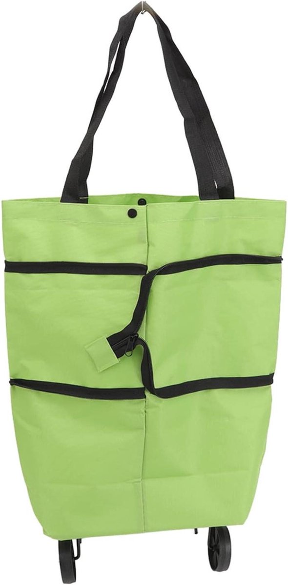 JHubers Goods - - Opvouwbare winkelwagen met groene opvouwbare boodschappentas- Draagbare handige inklapbare boodschappentas op wielen- Opvouwbare boodschappentas met wielen in groen