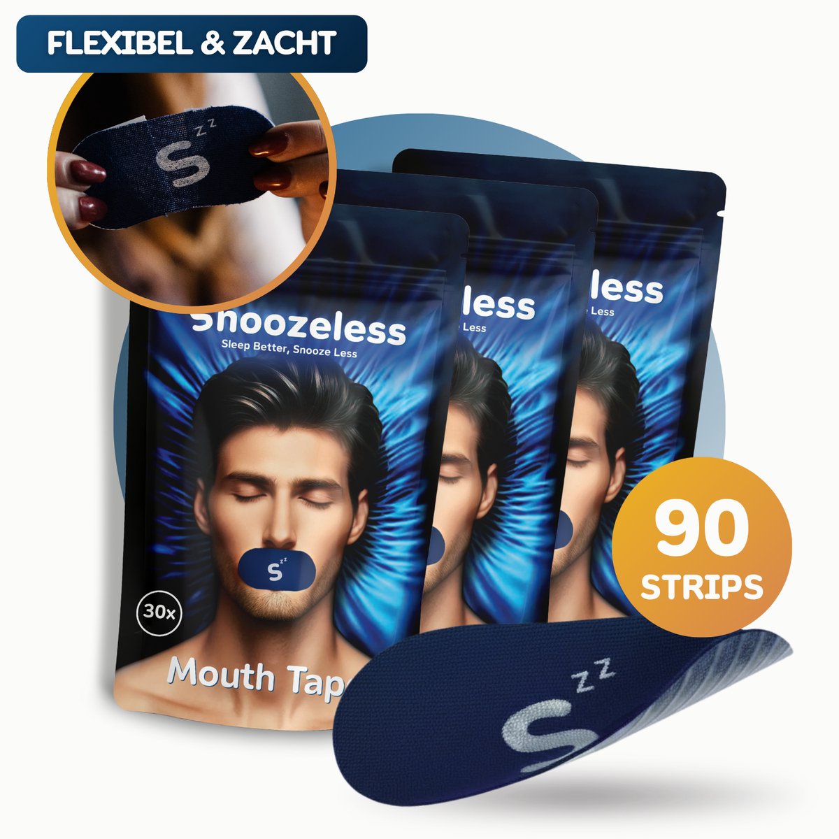 Snoozeless Mondtape Bundel - Extra Comfortabele Anti-Snurktape - Zonder Gaatje, Ademend en Huidvriendelijk - Hypoallergene Slaaptape – 90 Stuks