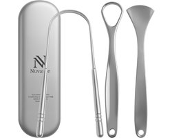Nuvance Professionele Tongschraper - 3 in 1 Set - voor Mondverzorging - Tongreiniger - Tong Schraper - Tongue Scraper - RVS