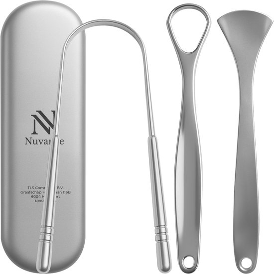 Nuvance Professionele Tongschraper - 3 in 1 Set - voor Mondverzorging - Tongreiniger - Tong Schraper - Tongue Scraper - RVS
