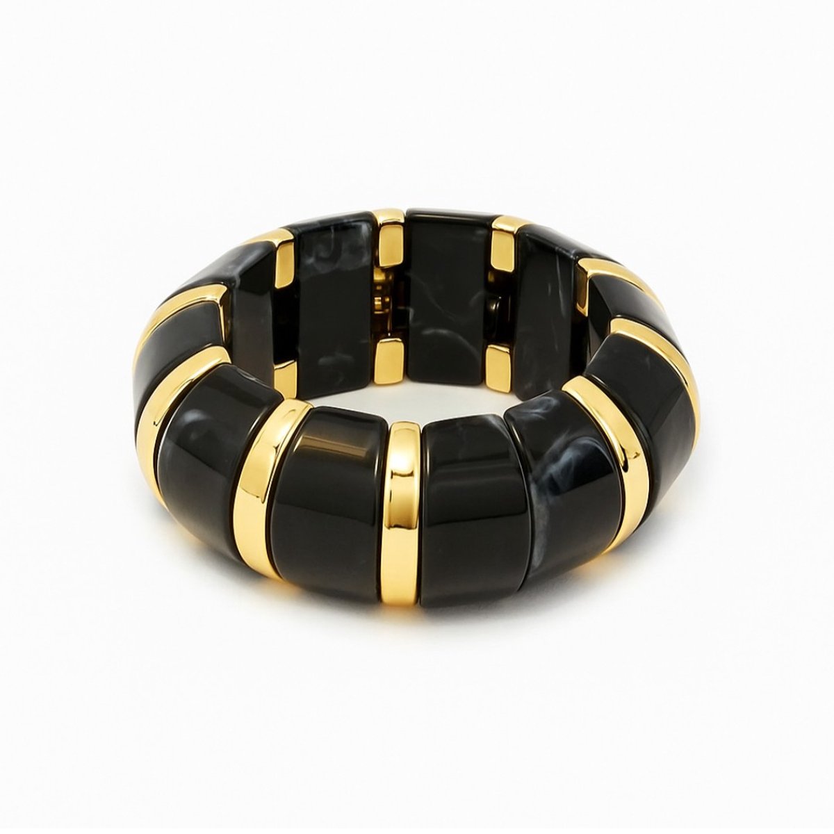 Dames Armband - Stainless Steel - Zwart Goud - Elastisch
