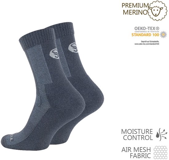 Chaussettes de randonnée Stark Soul - Chaussettes en laine mérinos 35-38 - gris acier - 1 paire