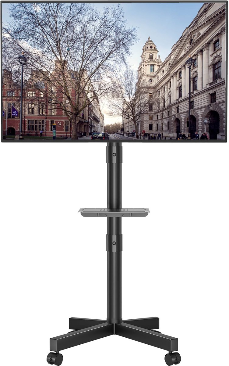 Azomor® Verstelbare Verrijdbare TV-standaard met Kantelfunctie en Mediatray