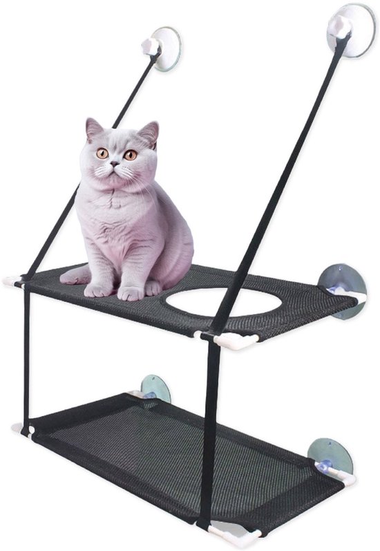 Raamhangmat - Dubbellaags - Met zuignappen - 20kg draag gewicht - Kattenhangmat - Hangmat kat - Kattenbed - Kattenkussen - Kattenbank - Kattenmand - Raam - Kattenhangmat Raam - Zwart - Radiator
