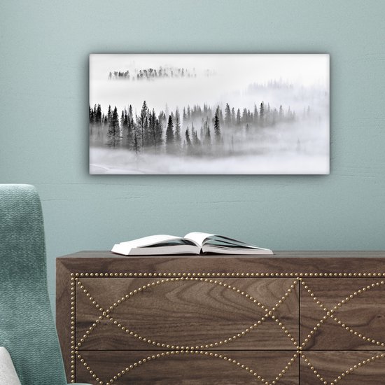 Peinture sur toile - Arbres - Brume - Forêt - Nature - Canvasdoek - 60 x 30 cm - Photo sur toile - Peinture de nature