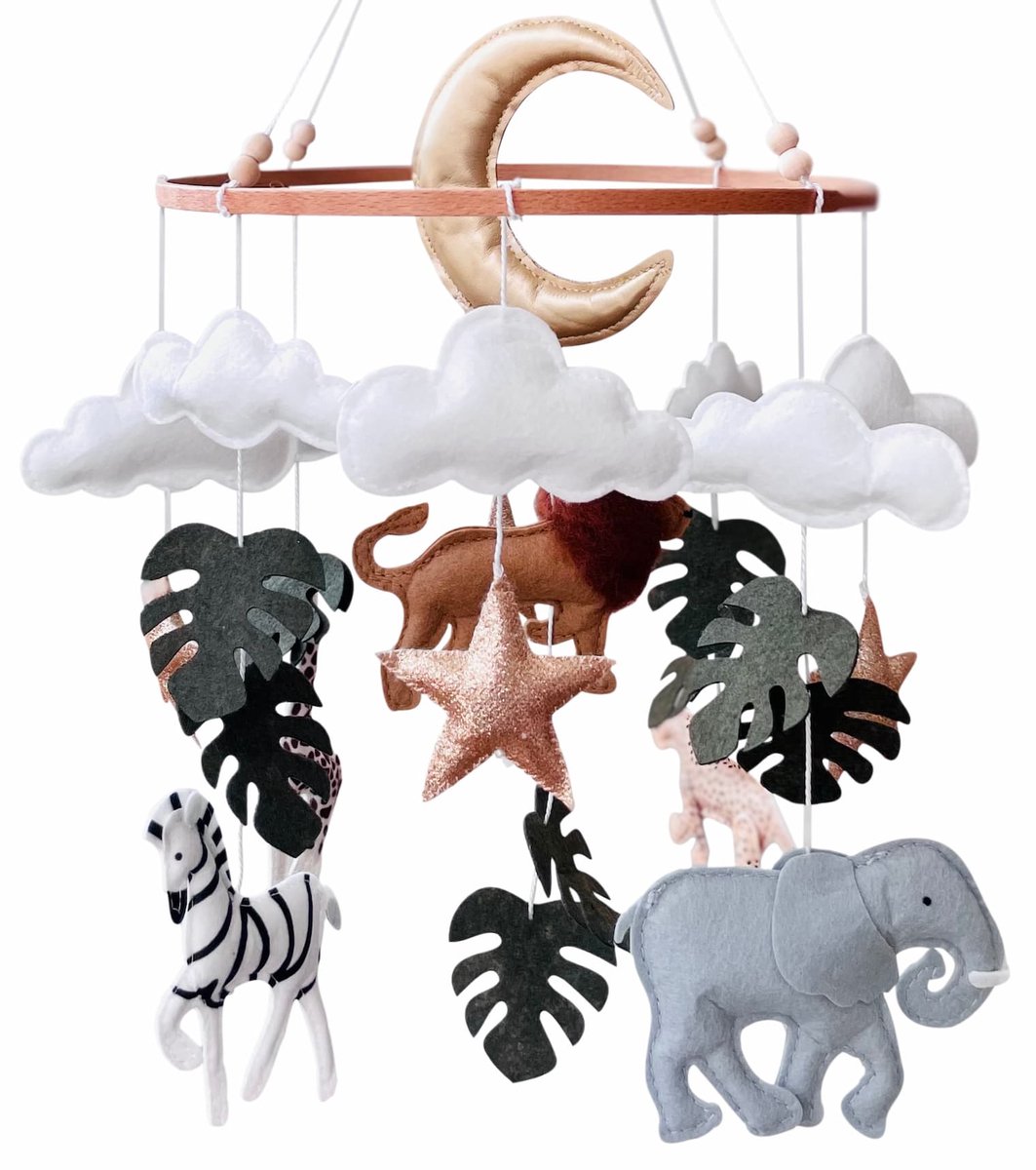 Kiekepiep® Tiny Zoo Boxmobiel – Houten baby mobiel met safari dieren – decoratie box & wieg – uniek kraamcadeau
