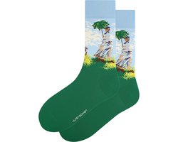 Kunst sokken - Vrouw met een Parasol: Claude Monet - Sokken Dames 36 40 - Biologisch Katoenen Sokken - funny socks happy - Vrolijke Sokken - Grappige Sokken - Sokken Cadeau