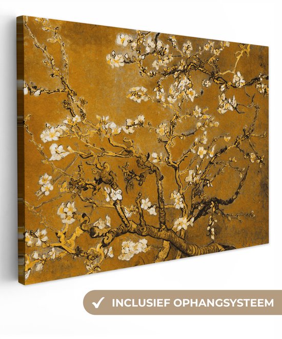 Schilderijen op canvas - Amandelbloesem goud 40x30 - Kamer decoratie accessoires - Vincent van Gogh schilderij woonkamer - Wanddecoratie slaapkamer - Muurdecoratie keuken - Wanddoek oude meesters - Woondecoratie huis - Woonaccessoires