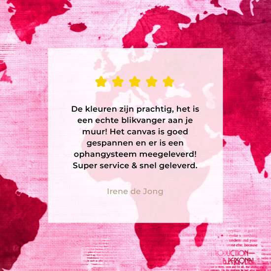 Wereldkaart avec peinture rose vif sur fond avec journal 90x60 cm