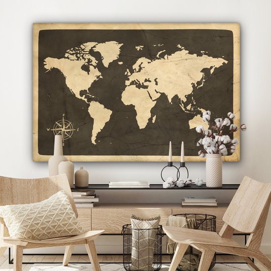Peintures sur toile Wereldkaart - Rose des vents - Vintage - 150x100 cm - Décoration murale