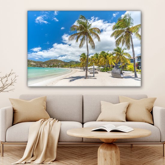 Peintures sur Toile Plage - Chaise Longue - Palmiers - 120x80 cm - Décoration murale