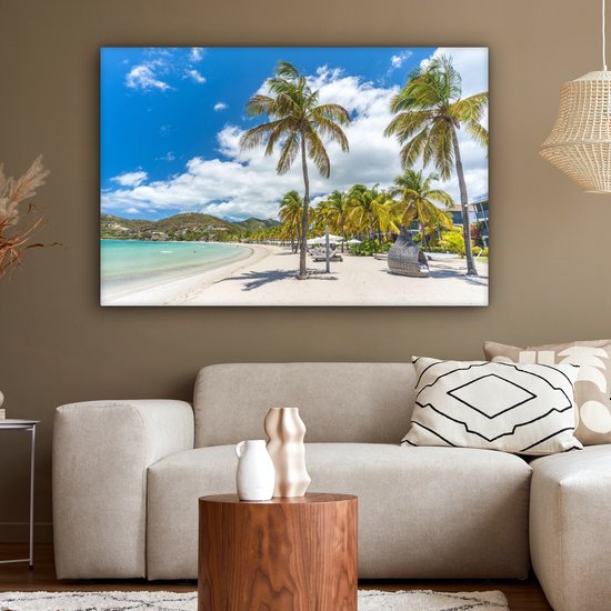 Peintures sur Toile Plage - Chaise Longue - Palmiers - 120x80 cm - Décoration murale