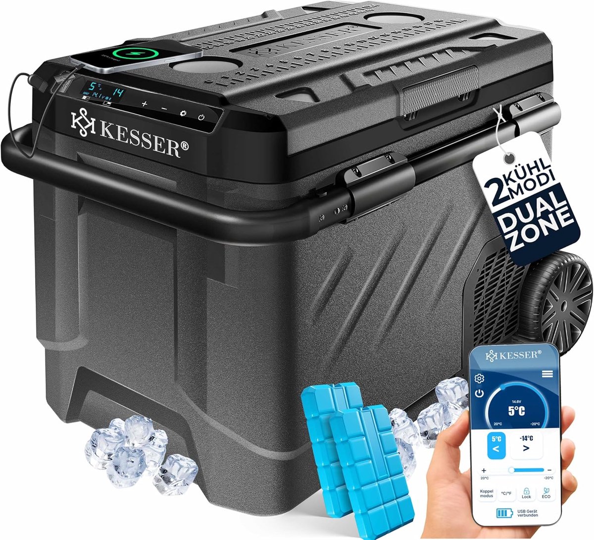 Compressor Koelbox 2-in-1 met Dual Zone Koeling en Vriesfunctie voor Auto en Kamperen